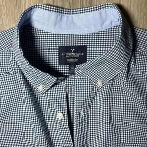 American Eagle Navy Checked Button-Down Shirt XXL 2XL